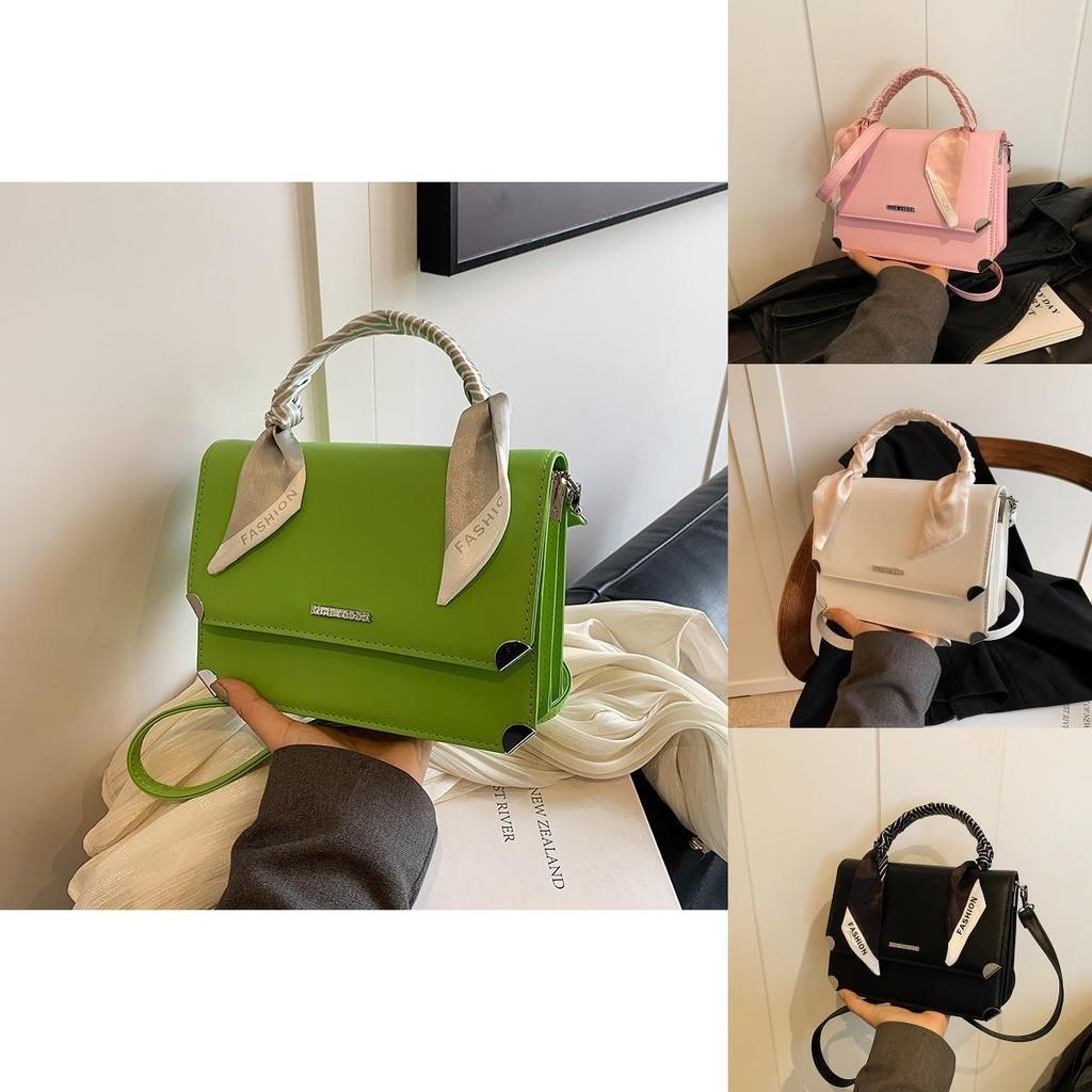 Modische PU-Schultertasche im Vintage-Stil für Damen mit schickem Schal in Schwarz, Rosa, Weiß, Grün, Blau und Khaki