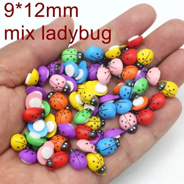 New MINI Wood Bee Ladybug Colorful with Glue Home Refrigerator Wall Decoration DIY Handmade Child Gift Party Accessories 50/100p