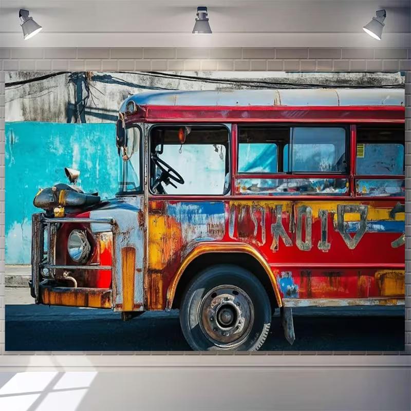 

2D Old Colorful Bus Backdrop for Edgy, Industrial and Urban Content Creation 47.2x31.5inch/120*80cm