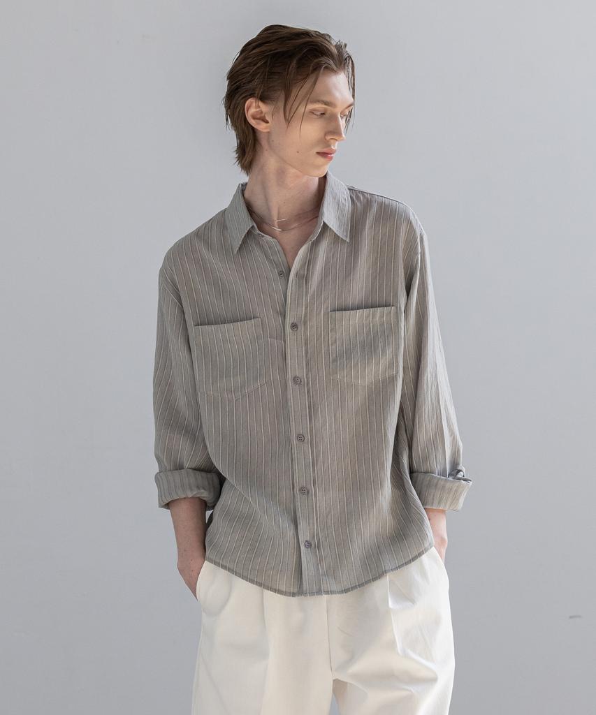 Dekkoloso Jacquard Texture Striped Linen Shirt [Ash Grey]