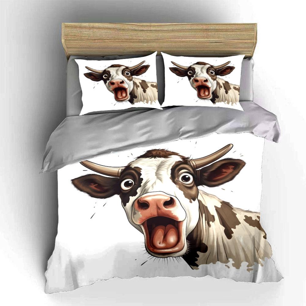Surprised cow with wide-open mouth Print Bedding Set 1 Duvet Cover 2 Pillowcases for Adult and Children Luxury Gift Full Size