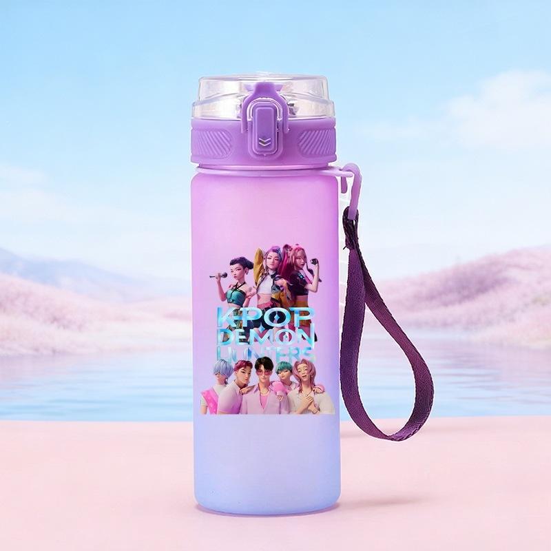 600Ml Water Bottler Cartoon K-Pop Demon Hunters Printed Character Water Cup Large Capacity Outdoor Portable Rope Drinking Bottle for Boy Girl Gift