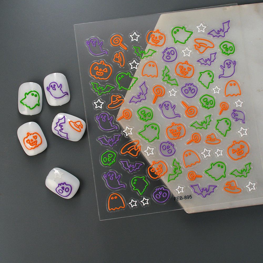 Embossed Halloween Nail Stickers: Cute Spider, Bat & Pumpkin Designs
