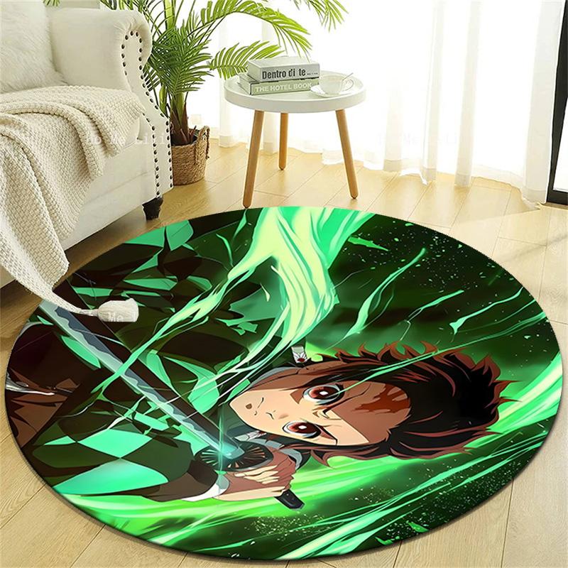 1pc Kamado Tanjiro Print Round Carpet Chair Round Carpet Suitable for Bedroom Living Room Home Decorative Carpet