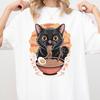 Black Cat Ramen T-Shirt, Anime Noodle Graphic Tee, Unisex Japanese Food Shirt