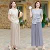 Elegant Summer Suit Set for Middle-Aged Women: Short Sleeve Top & Wide-Leg Pants