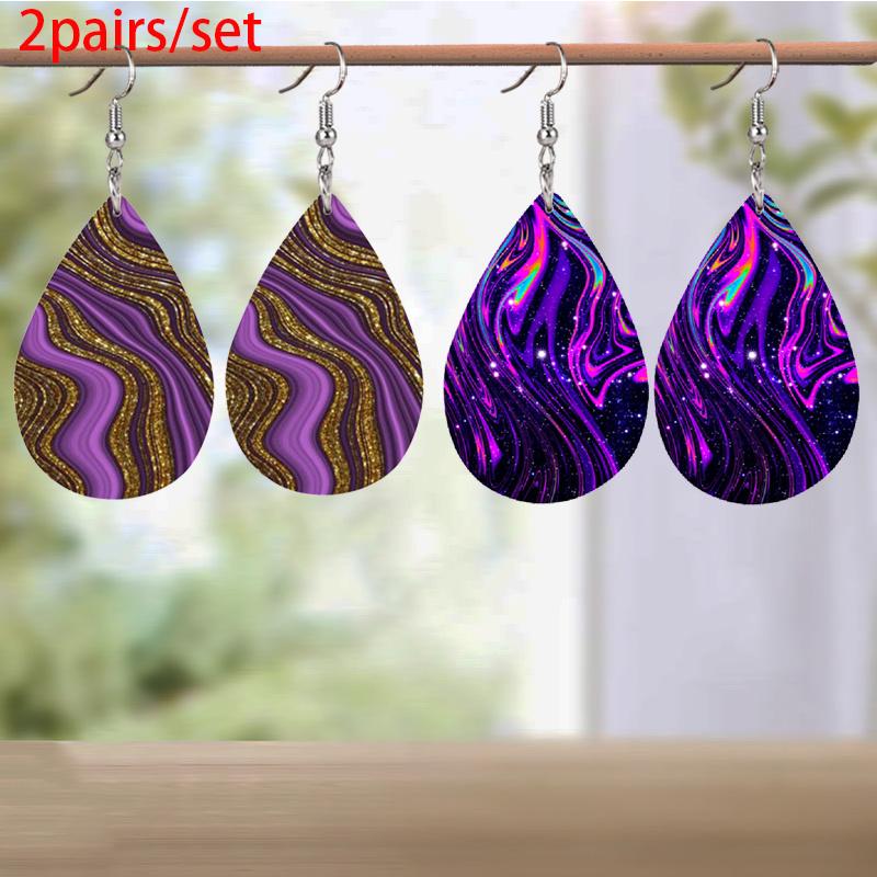 

Абстрактные серьги из ПУ кожи с фиолетовым узором потока воды Легкие серьги Модные женские серьги Модные серьги Ювелирные изделия для вечеринок Подарки