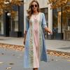 Fashionable Vacation Dresses for Ladies Long Sleeve Floral Dress, Women Cottagecore Waist Cinching Casual Autumn with Sleeves Midi Dress Street Party