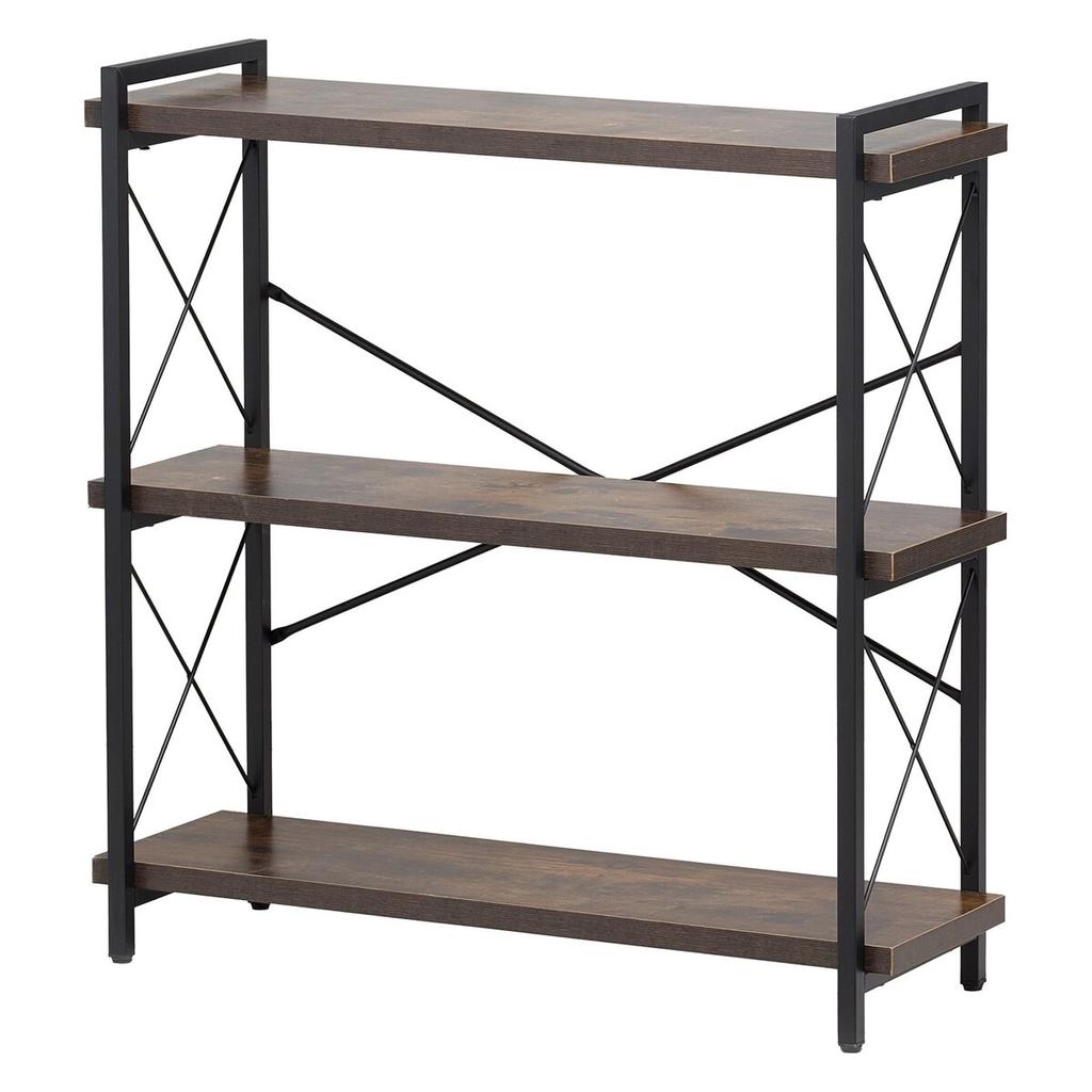 Metal Bookshelf Rustic Bookshelf 3-Tier for Living Room Bedroom & Office