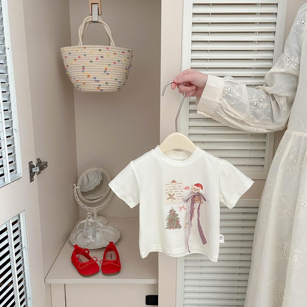 Baby Girl Sweet Summer Suit Baby Foreign Style Bow Thin Short-Sleeved T-Shirt Versatile Denim Shorts