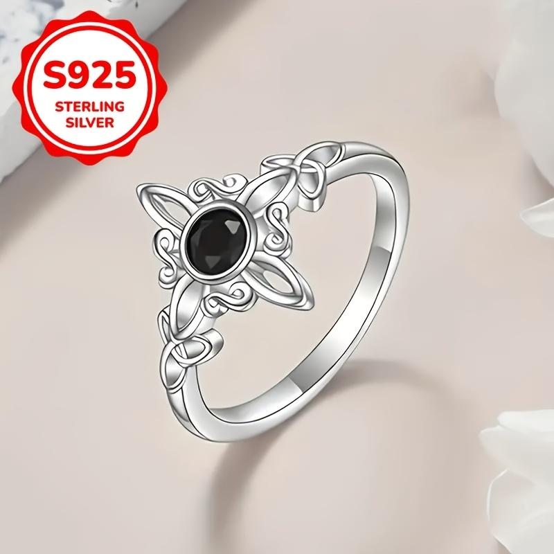 S925 Sterling Silver Exquisite Celtic Knot Black Zircon Ring for Ladies Personalized Ring Party Banquets Jewelry Gifts