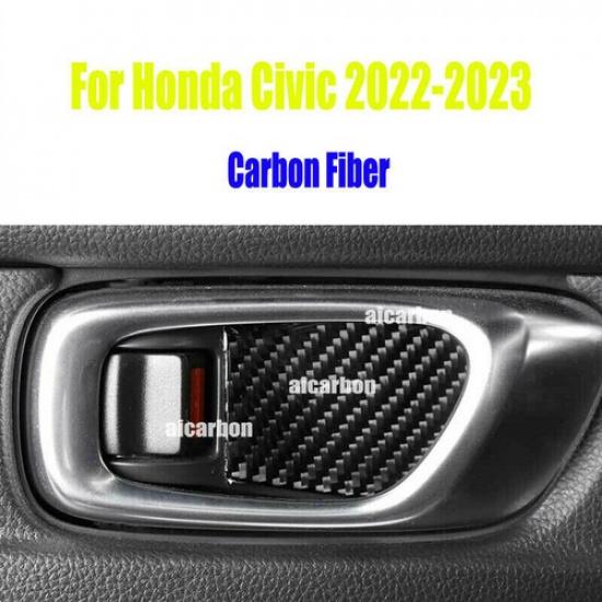 4x Carbon Fiber Interior Door Bowl Cover Trim For Honda Civic 11th Gen 2022-2024