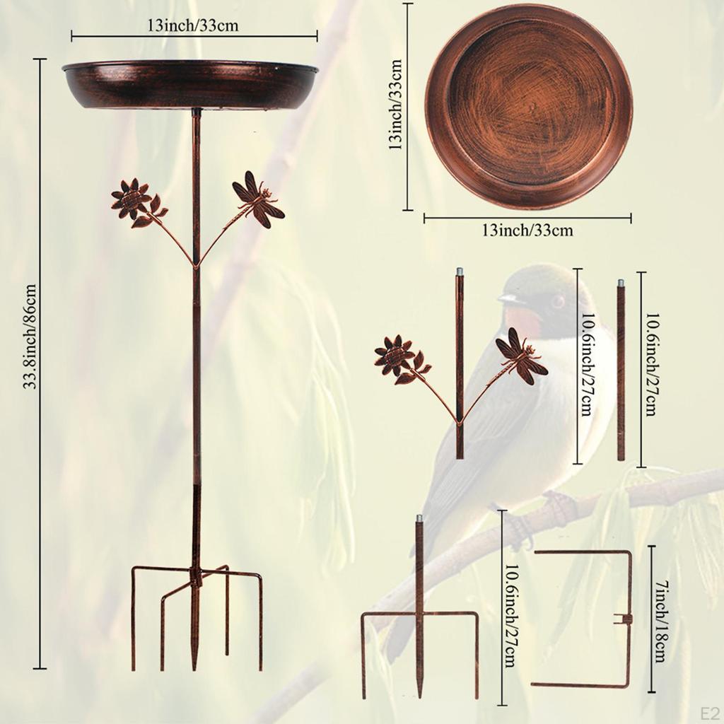 Iron Bird Bath for Outdoor 5 Prongs Base Stake Weatherproof Multifunctional Feeder Bowl Garden