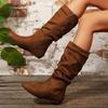 Women Fashion Mid-Calf Boots Round Toe Mid Tube Knee High Boots Side Zipper Comfortable Shoes Casual Flat Bottom Shoes Women