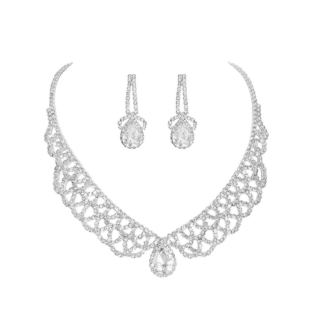 Set Collana e Orecchini Geometrici Vuoti, Orecchini di Pregio a Due Pezzi, Set di Gioielli da Sposa