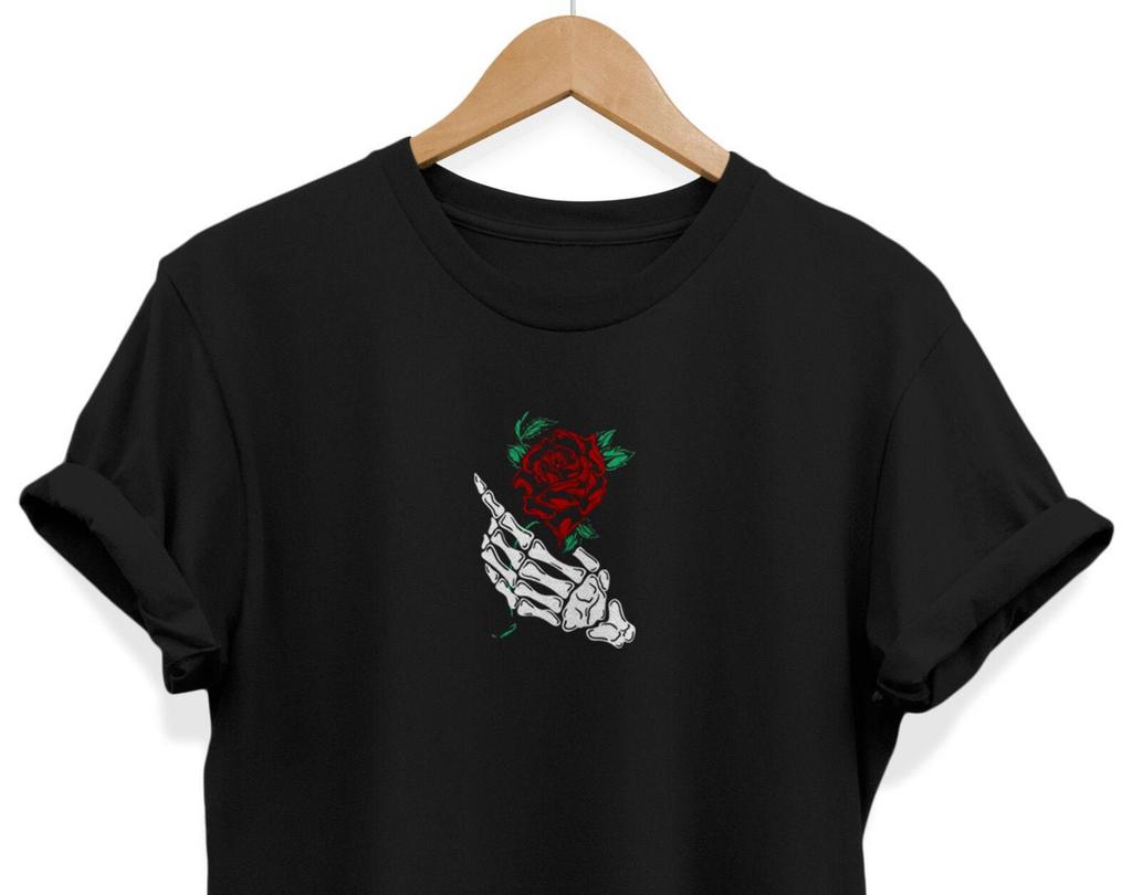 Gothic Rose Skeleton Hand T-shirt: Alternative E-girl E-boy Tee
