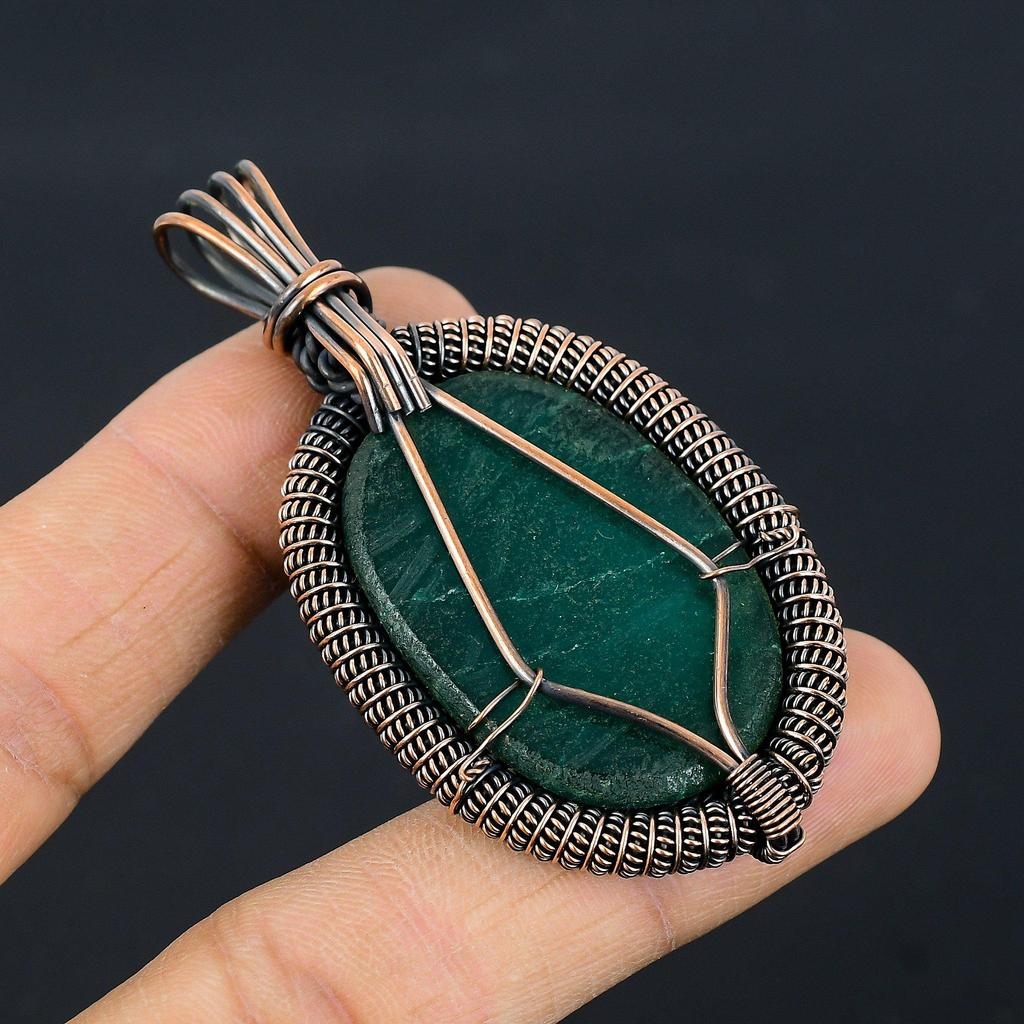 Emerald Pendant, 999 Copper Wire Wrapped Pendant Gemstone Jewelry, Handmade Pendant Amazing Jewelry, Gift For Her