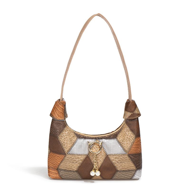 

Retro tote bag, new women s contrasting colors, large-capacity casual commuter women s bag, spring and summer women s personalized shoulder bag абрикосовый