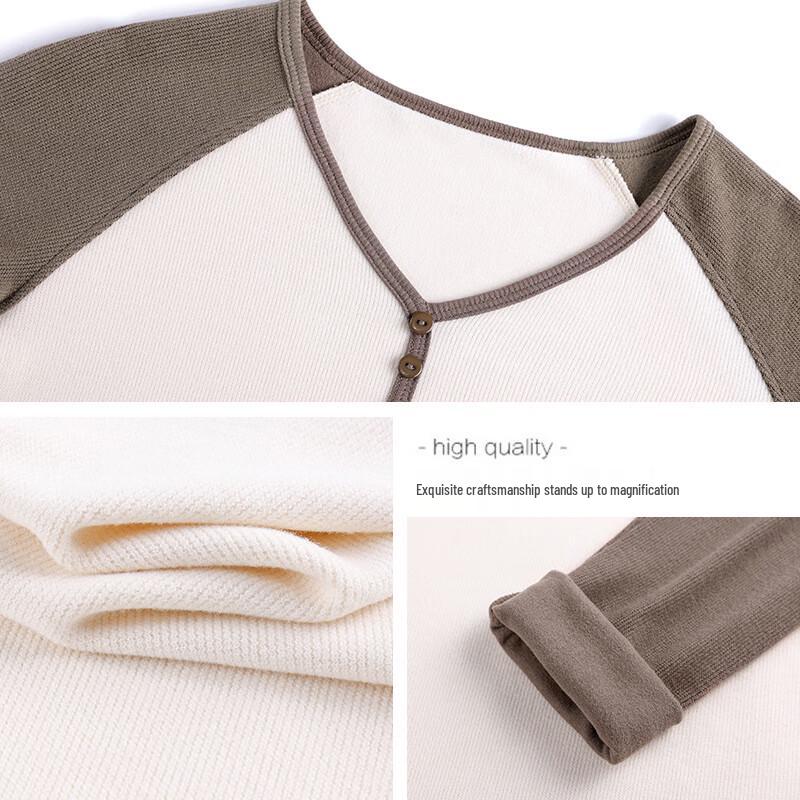 Mao Ren Women's Slim Fit V-Neck Color Block Long Sleeve T-Shirt