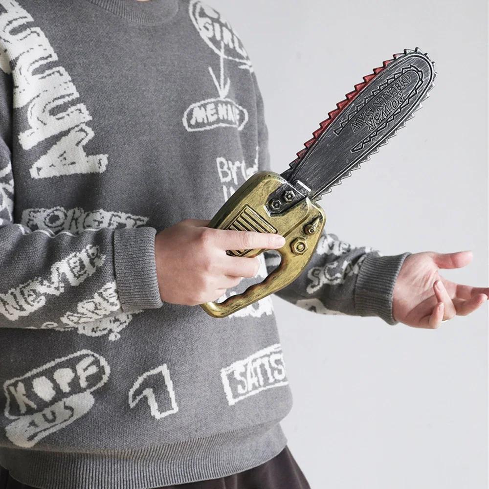 Realistic Fake Chainsaw Prop - Plastic Halloween Toy with Blood Effects, Creepy Prank Decor for Haunted House Parties