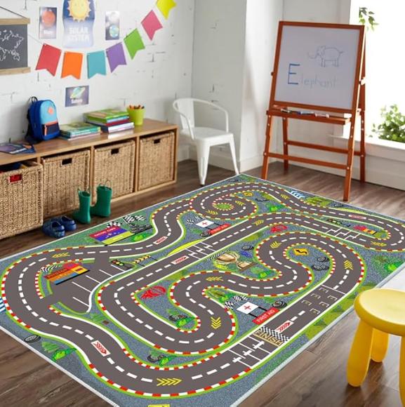 Kids Carpet Playmat Car Rug Car Kids Toy Cars and Train Non Slip Play Mat Kids Room City Life Educational Road Traffic Carpet