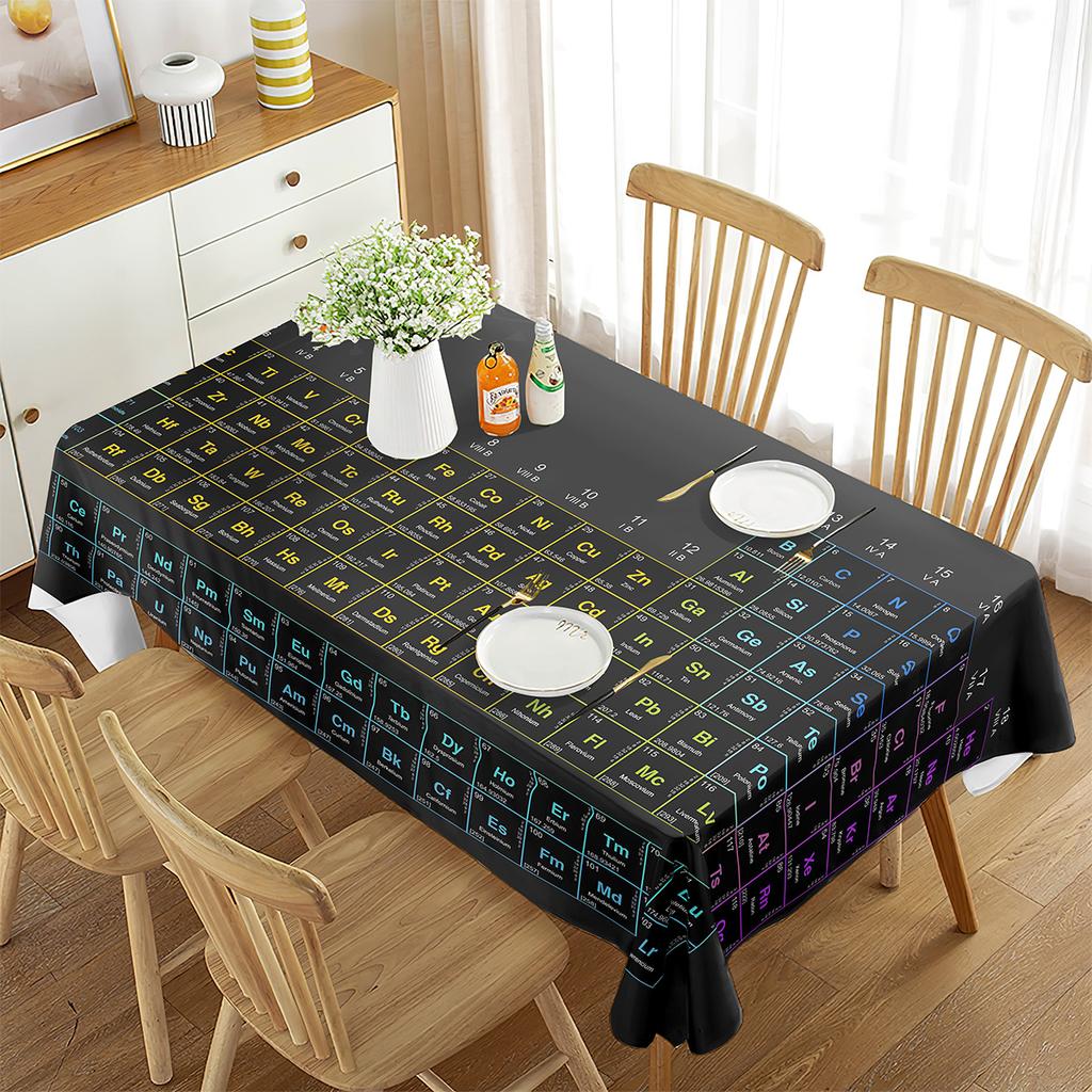 Periodic Table of Elements Rectangular Tablecloth Chemistry Topic Creative Tablecloth Decorations for Kitchen Ding Rom Party