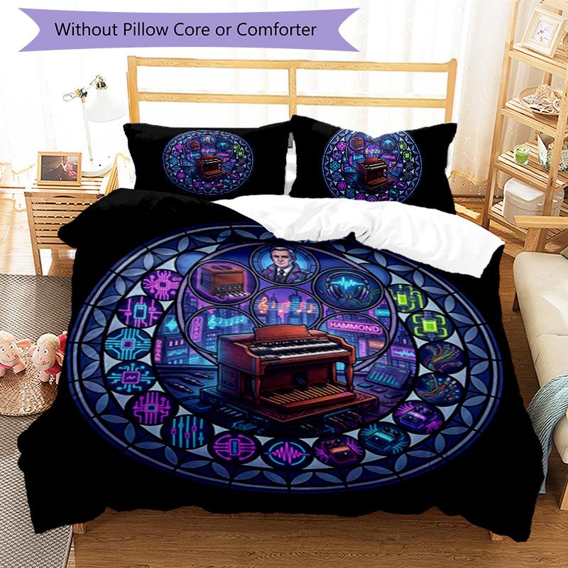 Electronic Organ Symphony Pattern Bedding,Quilt Set Quilt Cover Pillowcase Home Birthday Gift (1 * duvet cover + 2 * pillowcase, without core)