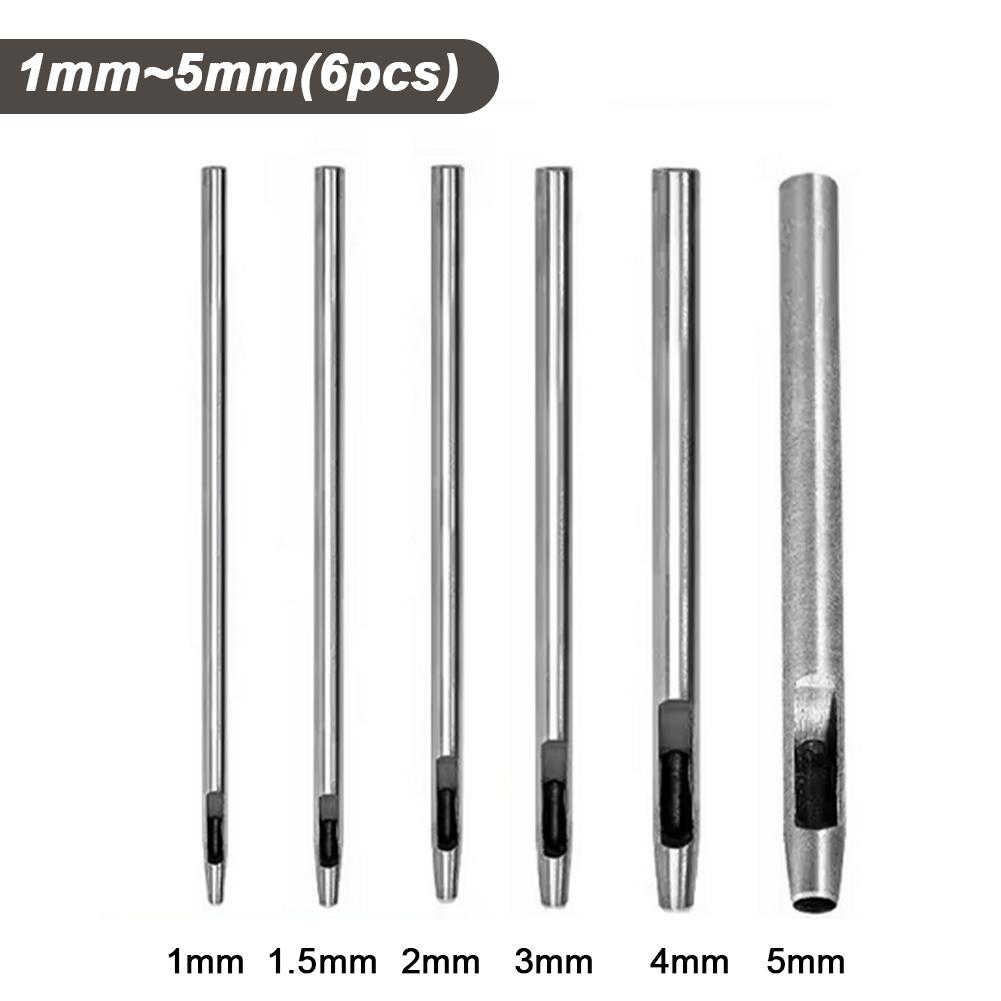 6pcs 1-5mm Leather Hole Punching Tools Steel Hollow Round Hole Puncher Round Cutters For Watch Bands Belts Paper Leather Craft Tools