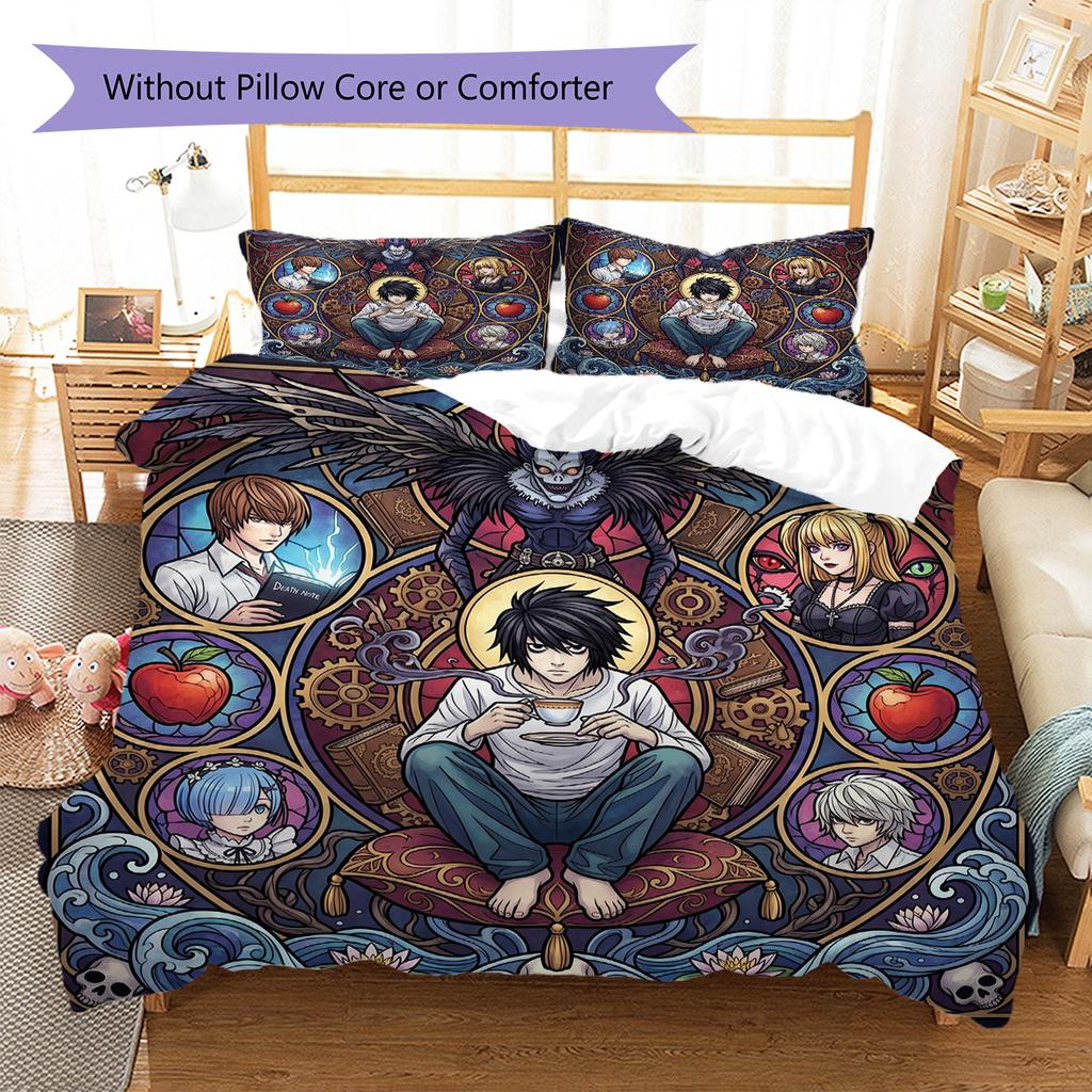 Death Note Pattern Bedding Quilt Set Quilt Cover Pillowcase Home Decoration Birthday Gift (1 * duvet cover + 2 * pillowcase, without core)