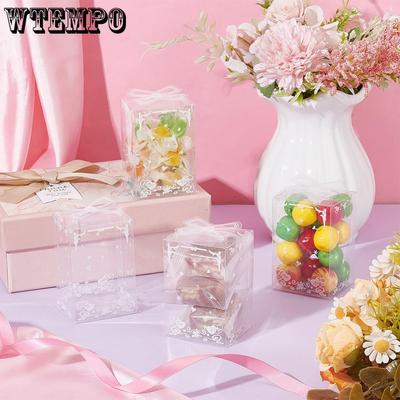 50pcs Clear Favor BoxesTransparent Gift Box Heart Print Favor Packaging Box Gift Wrap Box Treat Boxes for Wedding Birthday Party New Year