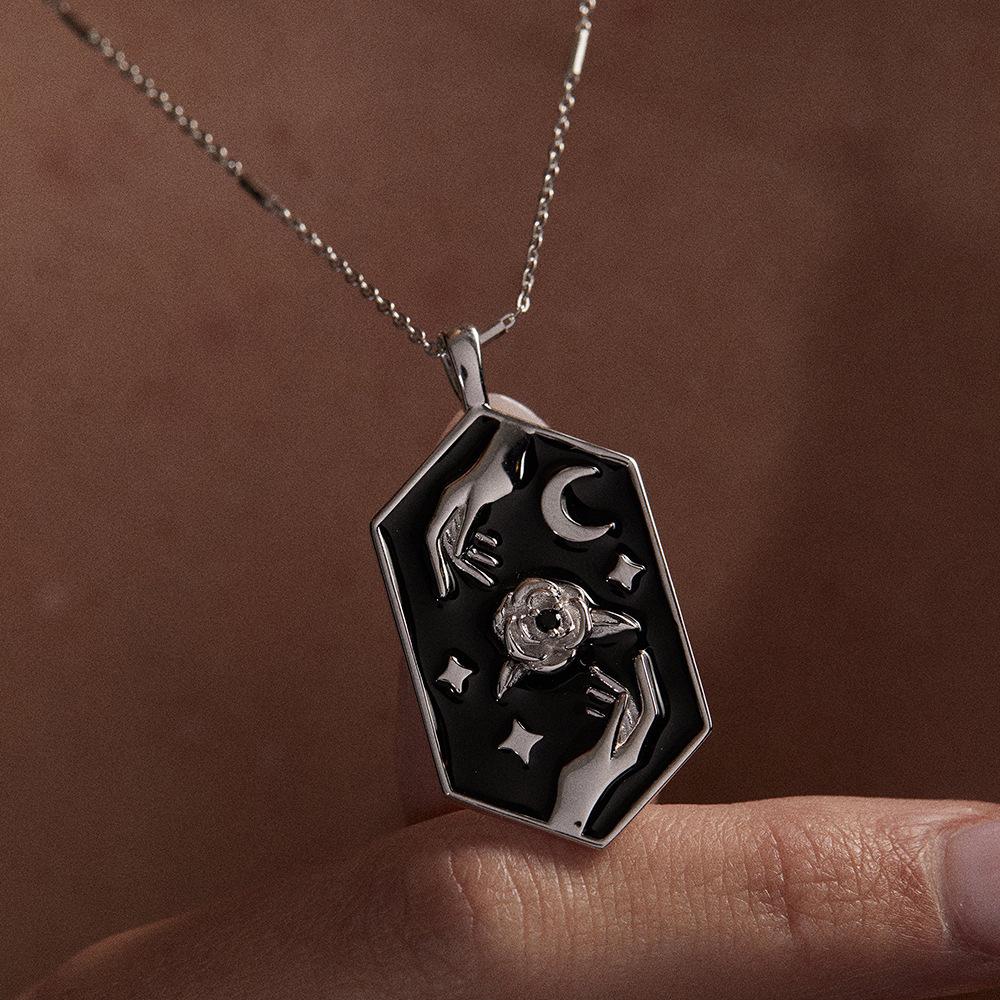 European-American Retro Rose & Tarot Star Moon Necklace