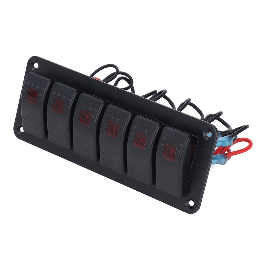 6 Gang Rocker Switch Panel LED Backlit On Off Switch Waterproof Circuit Protection for Car RV Bus Marine Boat ATV UTV
