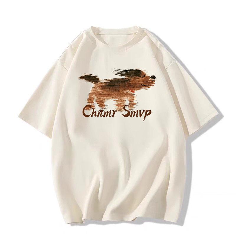 

Unisex Plus Size American Summer Pure Cotton Short Sleeve T-shirt XL (115-130 jin) абрикосовый