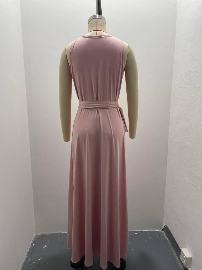 2025 European & American Women's Solid Color V-Neck Evening Gown - Spring/Summer Collection