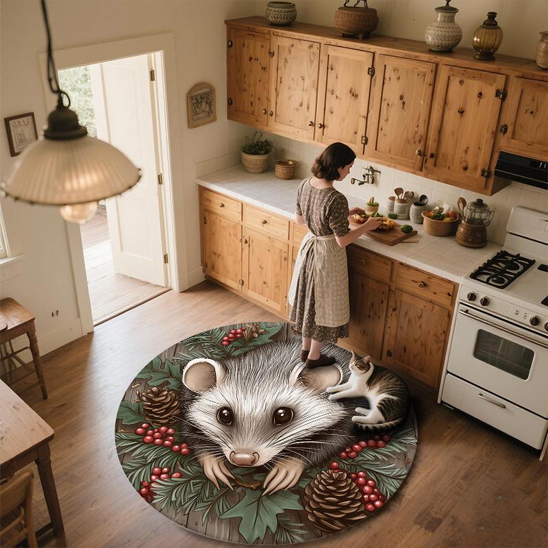 Pinecone Animals,Round Area Rug,Carpet Rug for Living Room Bedroom Sofa Playroom Decor,Non-slip Floor Mat