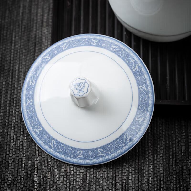 Blue & White Ceramic Office/Meeting Cups with Lids (Set of 10)