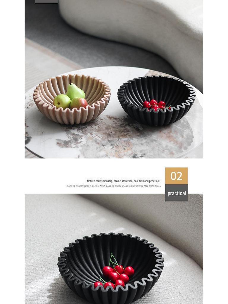Nordic Style Grooved Ruffled Fruit Bowl Ornament - Creative Art Display for Model Room Decoration
