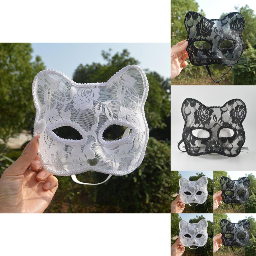 Pvc Lace Cat Face Mask For Halloween Cosplay And Stage Performances