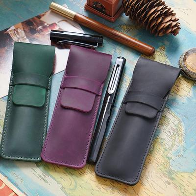 Unisex Crazy Horse Leather Fountain Pen Case - Personalized Retro Protective Stationery Bag, Creative Gift.