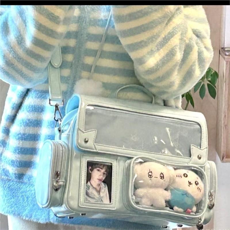 Japanese Solid Color Backpack Women Square Leather Y2K Mochilas Mujer Harajuku Large Capacity Ita Bag Anime Handle Crossbody