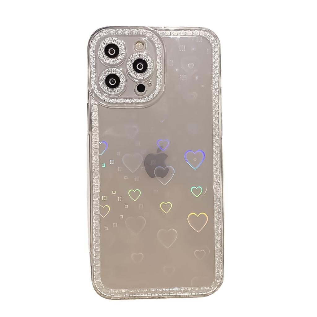 The New Flash Diamond Frame Laser Love Is Suitable for iPhone13ProMax Mobile Phone Case, Anti-drop Apple 12 Protective Case.
