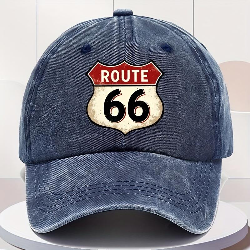 Mens Route 66 Logo Baseball Cap  Vintage Route 66 Highway Shield Emblem with 66 Numbered Highways Retro Washed Like Look