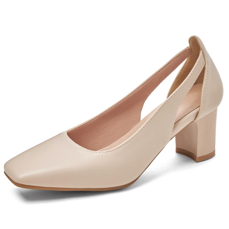 

Элегантные женские туфли на высоком каблуке 2025 Мода Квадратный носок Черные Телесные Белые На каблуке Вечерние Свадебные Офисные Туфли Женские Туфли-лодочки 39 бежевый