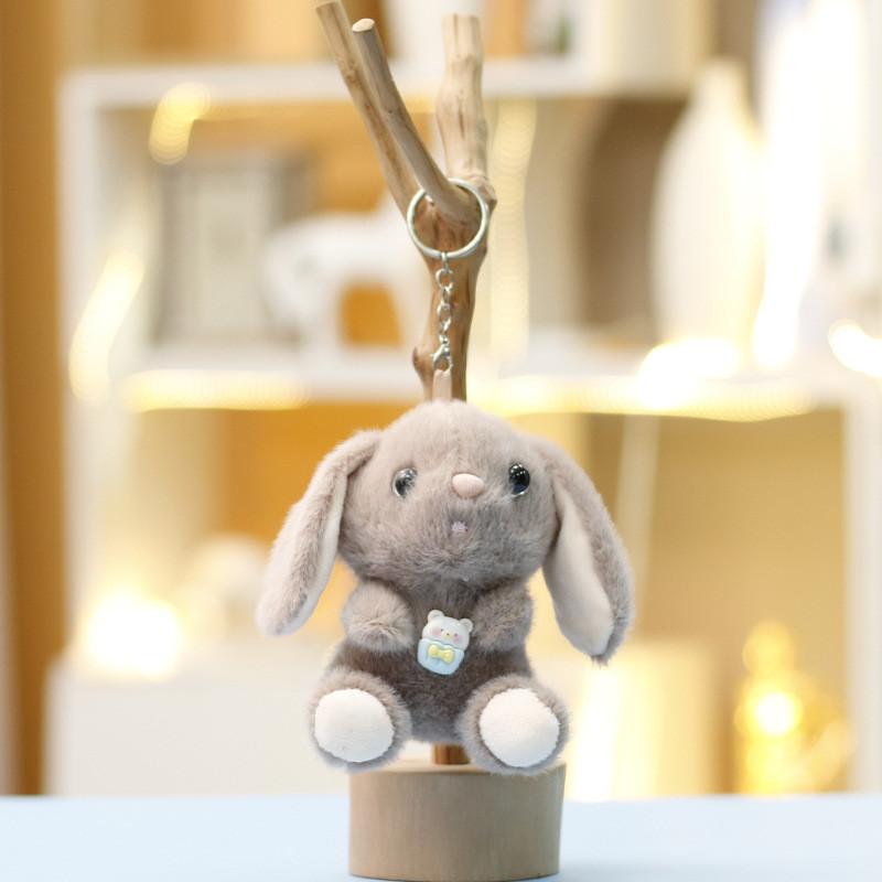 Plush Toy Backpack Strawberry Bear Keychain Cute Animal Doll For Kids And Teens GrayBunny