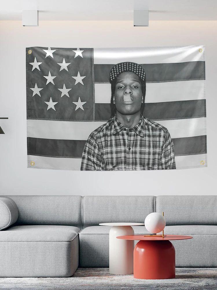90X150CM Asap Rockys Flag Rage Hip Hop Double Penetration Classic Music Bedroom Decor Wall Hanging Tapestry Room Decor