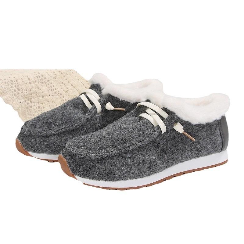 Autumn and Winter New Large Size Cotton Shoes Women's Flat Bottom Round Head Fluffy Mouth Velvet Warm Women's Shoes