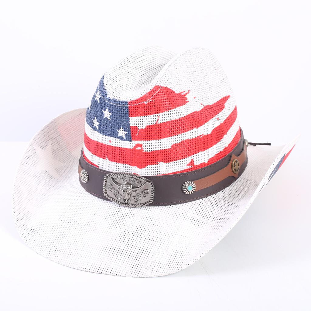 American Flag Cowboy Hat Popular Men's and Women's Sunshade Top Hat Independence Day Party Western Style Fashion Straw Hat