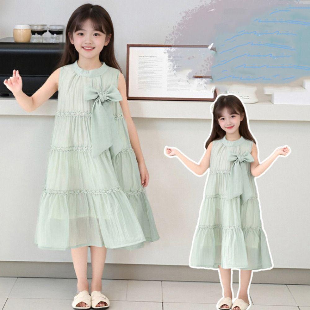 Loose Summer Cake Dress Ruffle Teens Long Dress Elegant Girls Princess Dress  Students