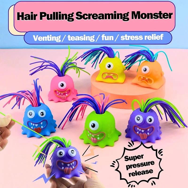 Pull Hair Screaming Fidget Monster Toy Soft BPA-Free Squeaky Sound Decompression Toy for Adult Office Stress Relief Home Play