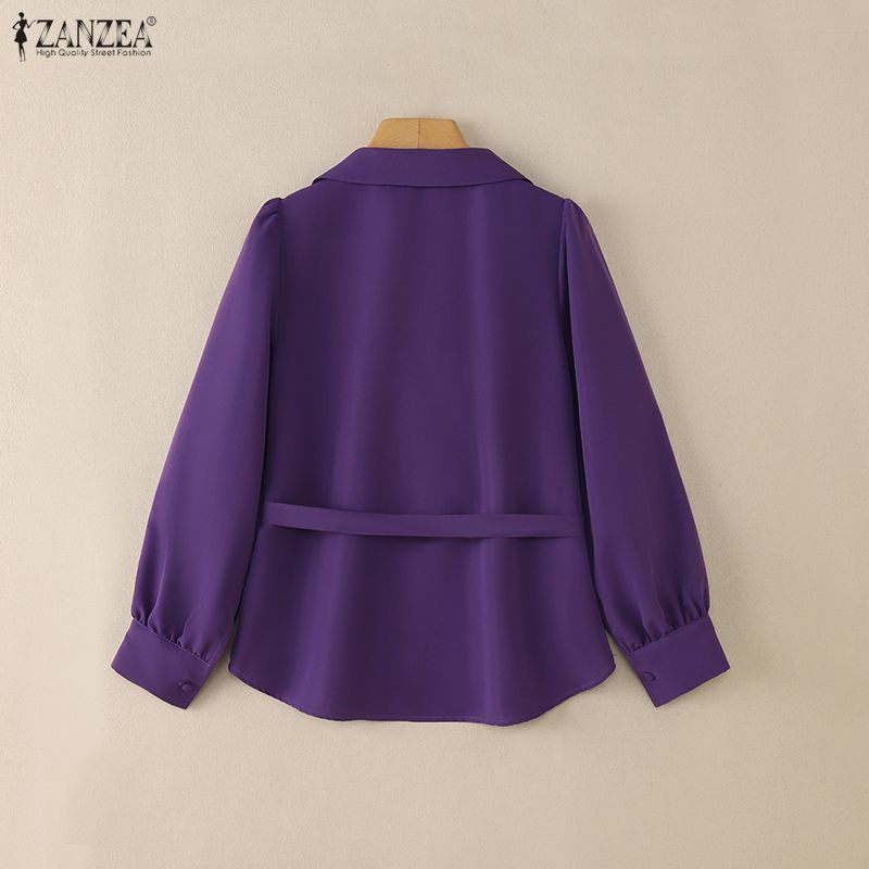 ZANZEA Women Casual Turn Down Collar Long Sleeve Elegant Blouse